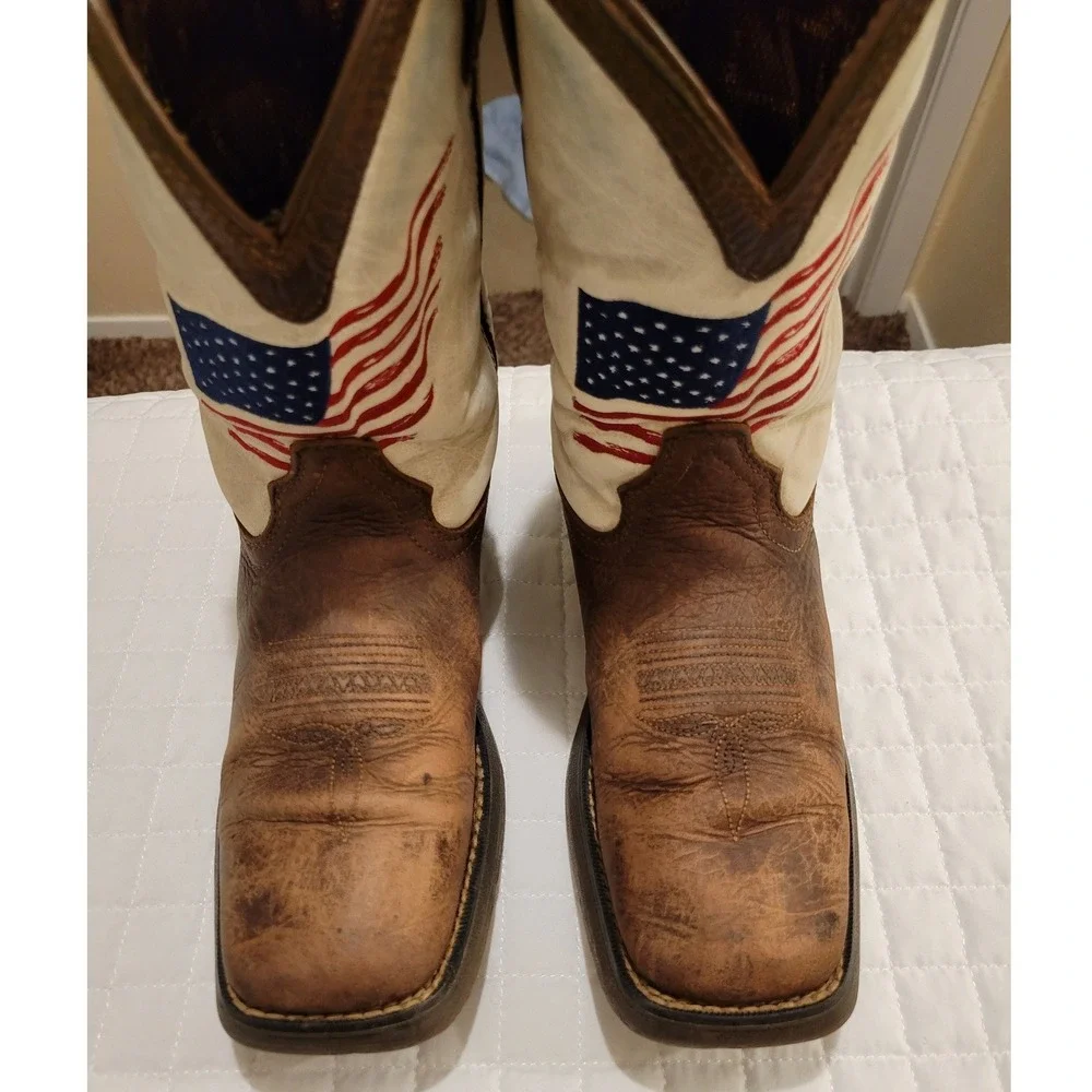 Durango Western Leather Cowboy Boots American Flag USA Patriotic Rustic Farm Fun
